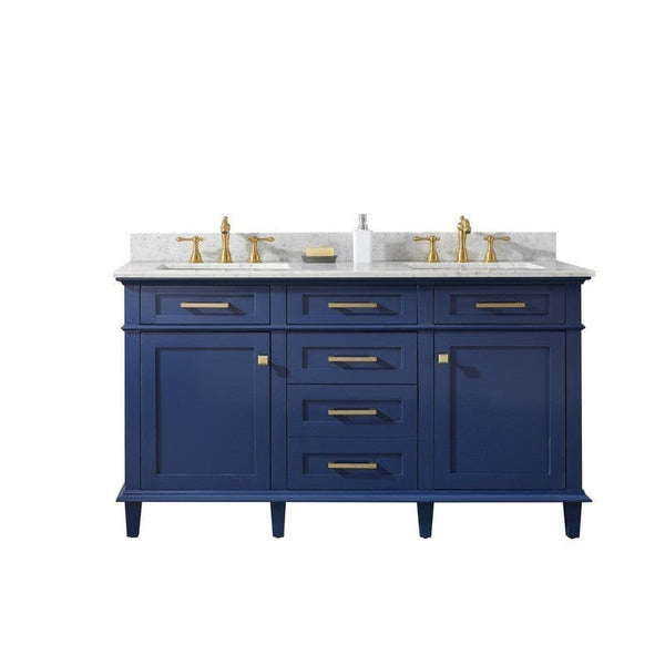 Legion Furniture WLF2260D-B 60 Inch Blue Finish Double Sink Vanity Cabinet with Carrara White Top - Backyard Provider