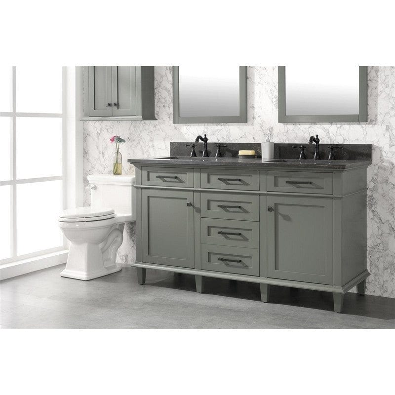 Legion Furniture WLF2260D-PG 60 Inch Pewter Green Finish Double Sink Vanity Cabinet with Blue Lime Stone Top - Backyard Provider