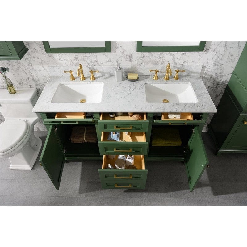 Legion Furniture WLF2260D-VG 60 Inch Vogue Green Finish Double Sink Vanity Cabinet with Carrara White Top - Backyard Provider