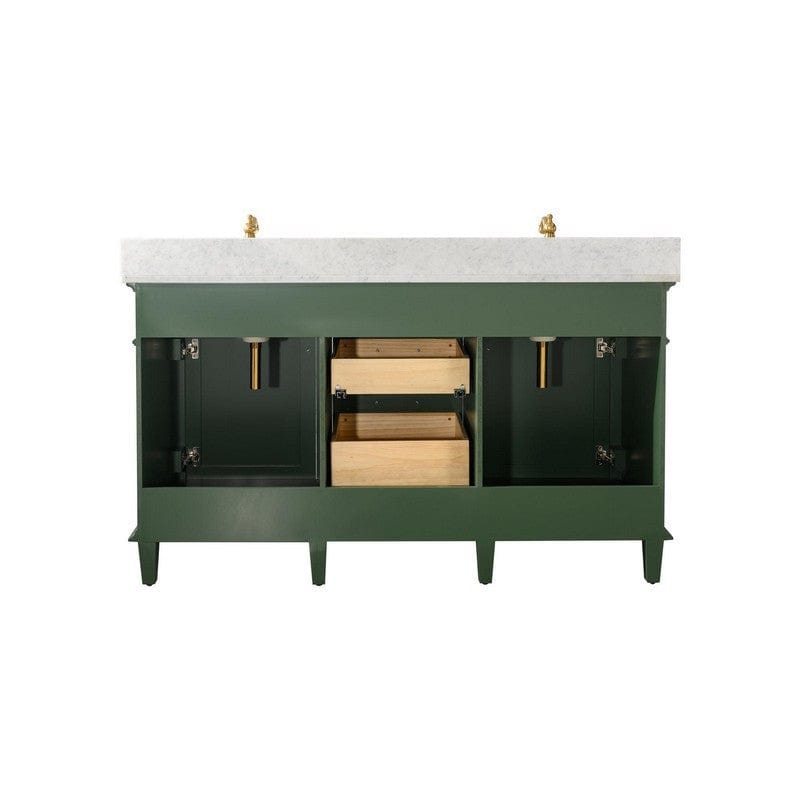 Legion Furniture WLF2260D-VG 60 Inch Vogue Green Finish Double Sink Vanity Cabinet with Carrara White Top - Backyard Provider