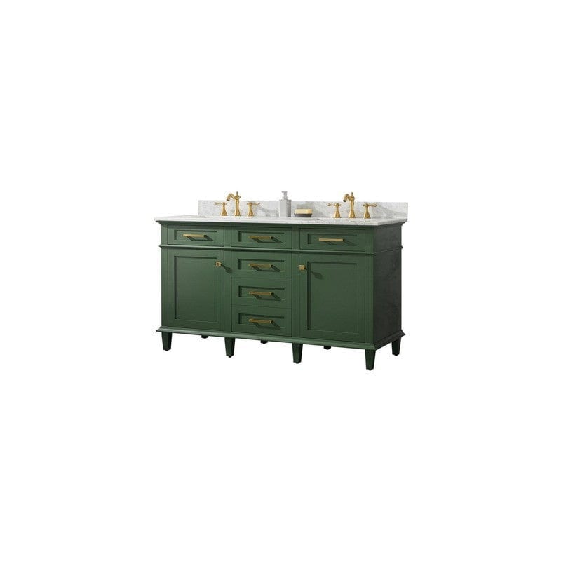 Legion Furniture WLF2260D-VG 60 Inch Vogue Green Finish Double Sink Vanity Cabinet with Carrara White Top - Backyard Provider