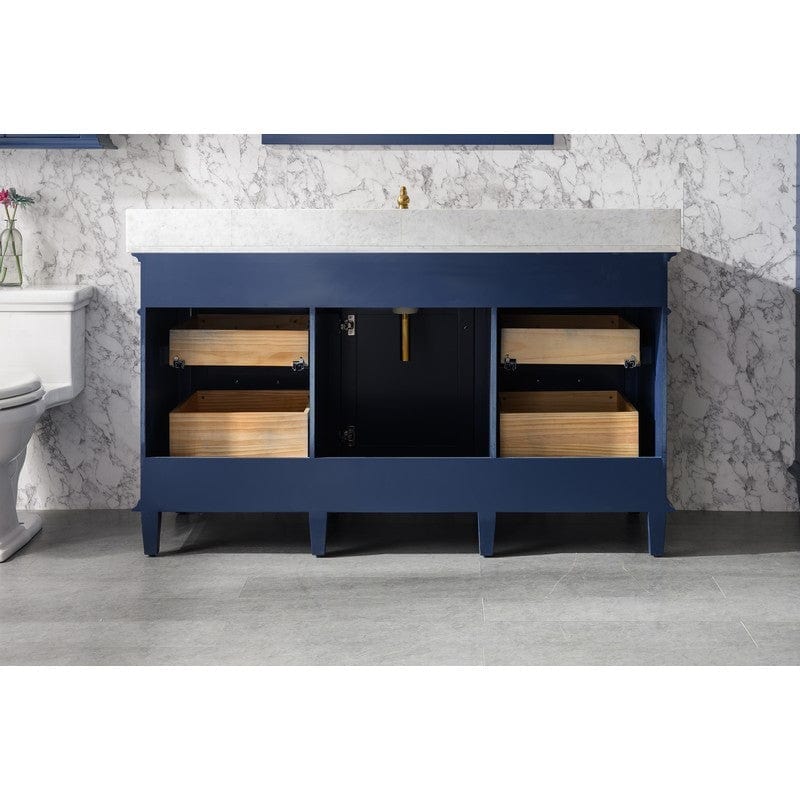 Legion Furniture WLF2260S-B 60 Inch Blue Finish Single Sink Vanity Cabinet with Carrara White Top - Backyard Provider