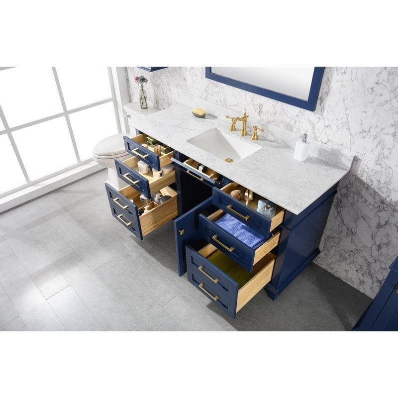 Legion Furniture WLF2260S-B 60 Inch Blue Finish Single Sink Vanity Cabinet with Carrara White Top - Backyard Provider