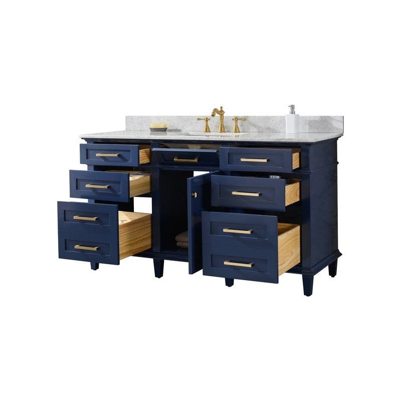 Legion Furniture WLF2260S-B 60 Inch Blue Finish Single Sink Vanity Cabinet with Carrara White Top - Backyard Provider