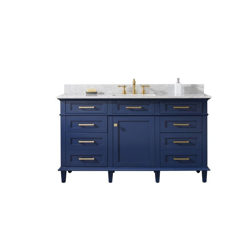 Legion Furniture WLF2260S-B 60 Inch Blue Finish Single Sink Vanity Cabinet with Carrara White Top - Backyard Provider