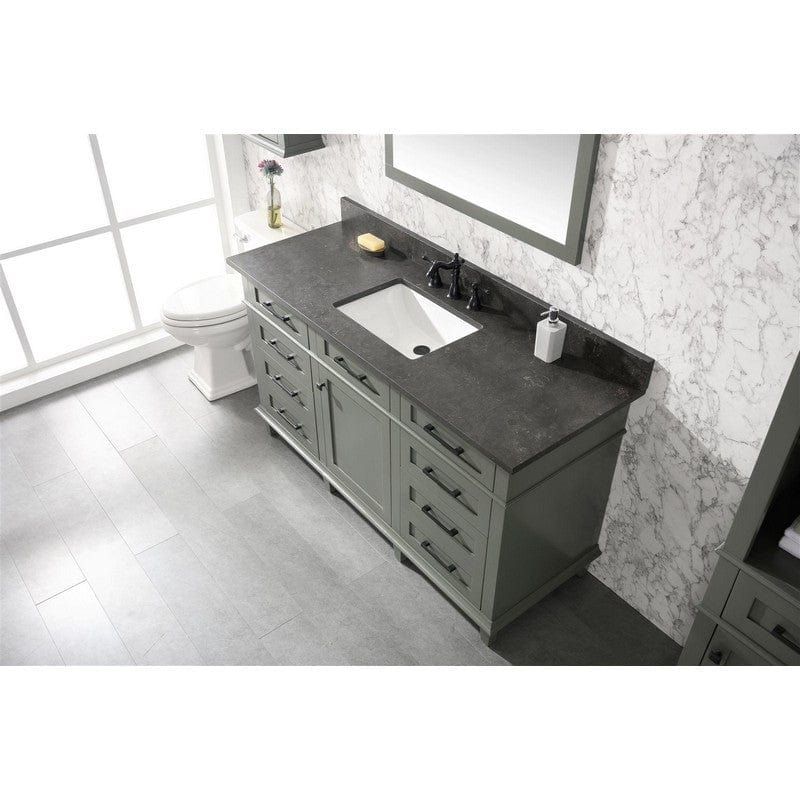 Legion Furniture WLF2260S-PG 60 Inch Pewter Green Finish Single Sink Vanity Cabinet with Blue Lime Stone Top - Backyard Provider