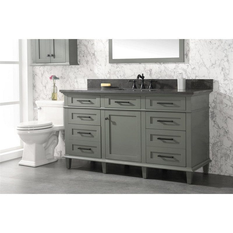 Legion Furniture WLF2260S-PG 60 Inch Pewter Green Finish Single Sink Vanity Cabinet with Blue Lime Stone Top - Backyard Provider