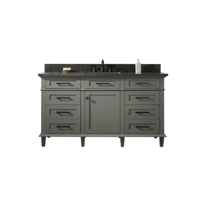 Legion Furniture WLF2260S-PG 60 Inch Pewter Green Finish Single Sink Vanity Cabinet with Blue Lime Stone Top - Backyard Provider