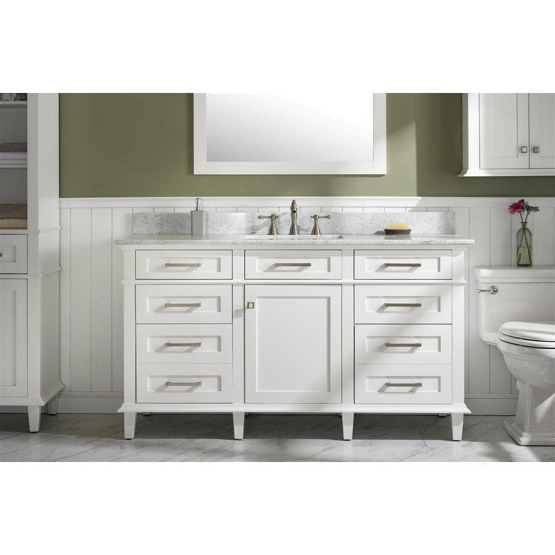 Legion Furniture WLF2260S-W 60 Inch White Finish Single Sink Vanity Cabinet with Carrara White Top - Backyard Provider