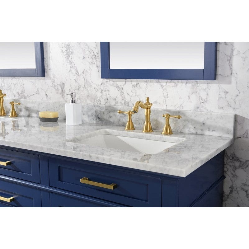 Legion Furniture WLF2272-B 72 Inch Blue Double Single Sink Vanity Cabinet with Carrara White Top - Backyard Provider