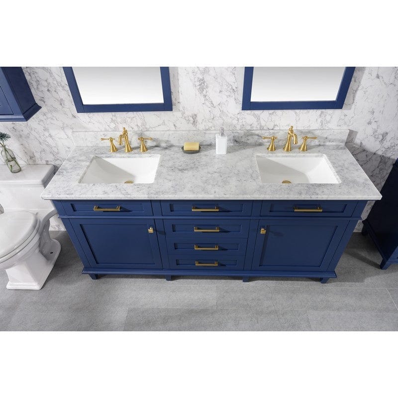 Legion Furniture WLF2272-B 72 Inch Blue Double Single Sink Vanity Cabinet with Carrara White Top - Backyard Provider