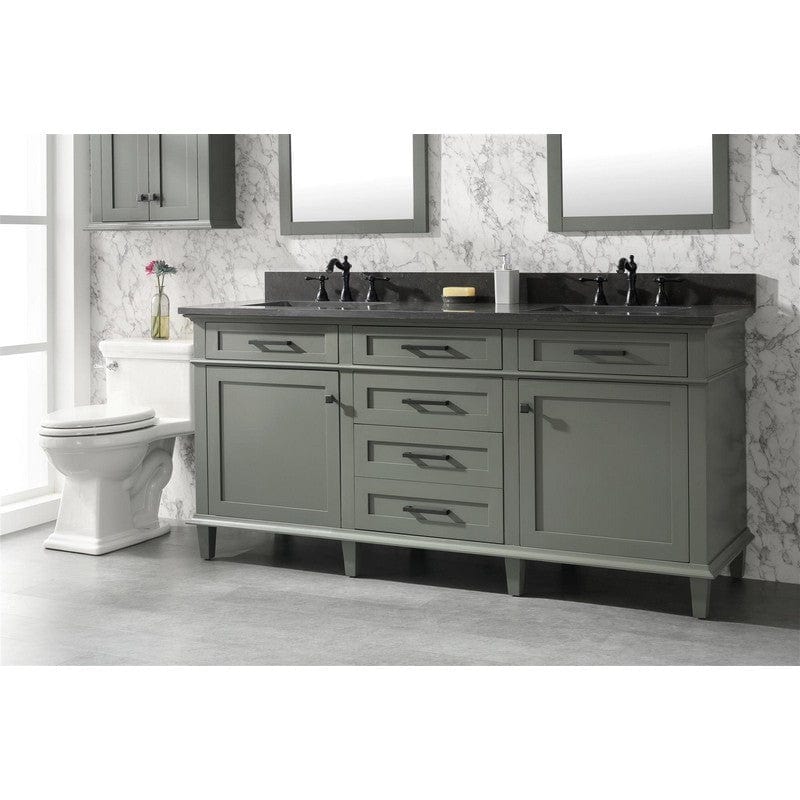 Legion Furniture WLF2272-PG 72 Inch Pewter Green Double Single Sink Vanity Cabinet with Blue Lime Stone Top - Backyard Provider