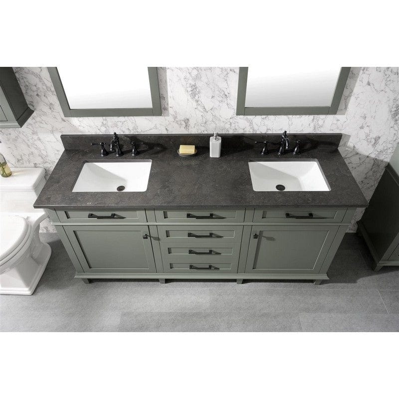 Legion Furniture WLF2272-PG 72 Inch Pewter Green Double Single Sink Vanity Cabinet with Blue Lime Stone Top - Backyard Provider