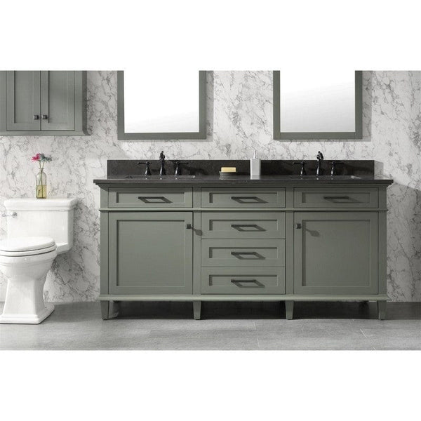 Legion Furniture WLF2272-PG 72 Inch Pewter Green Double Single Sink Vanity Cabinet with Blue Lime Stone Top - Backyard Provider