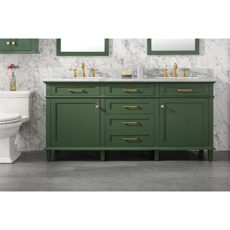 Legion Furniture WLF2272-VG 72 Inch Vogue Green Double Single Sink Vanity Cabinet with Carrara White Top - Backyard Provider