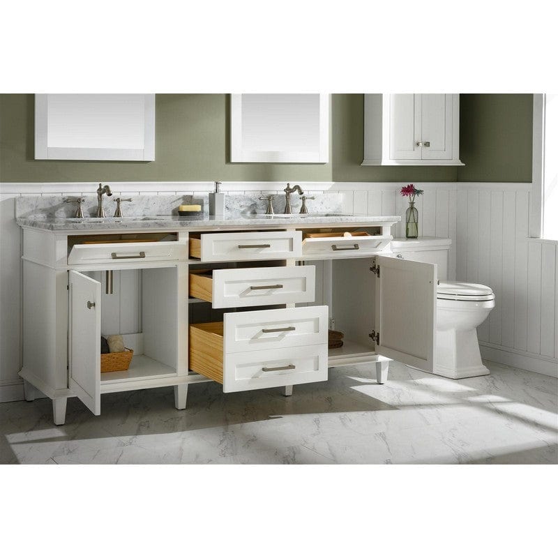 Legion Furniture WLF2272-W 72 Inch White Double Single Sink Vanity Cabinet with Carrara White Top - Backyard Provider