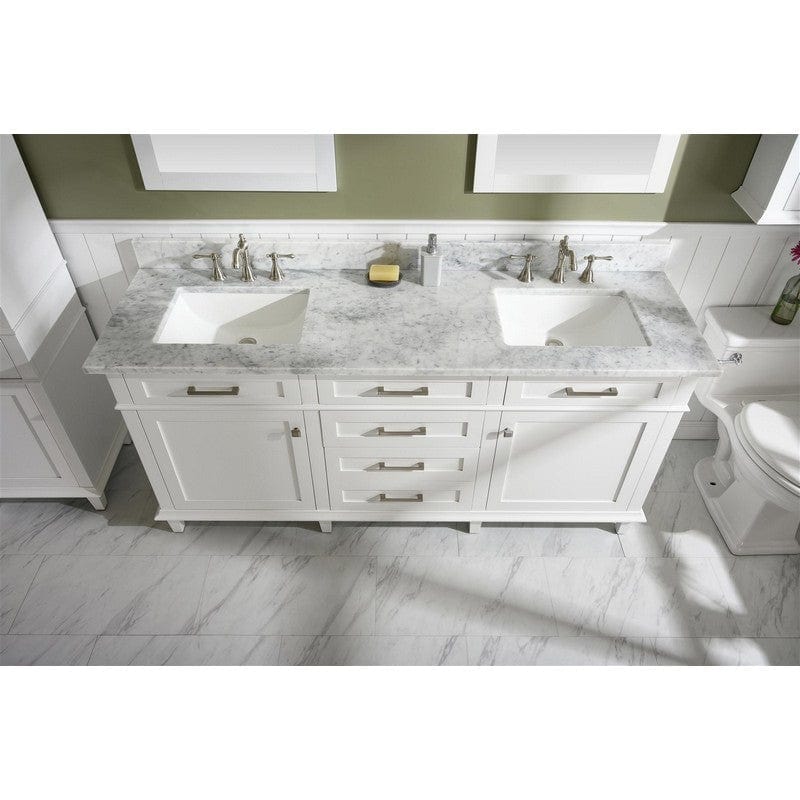 Legion Furniture WLF2272-W 72 Inch White Double Single Sink Vanity Cabinet with Carrara White Top - Backyard Provider