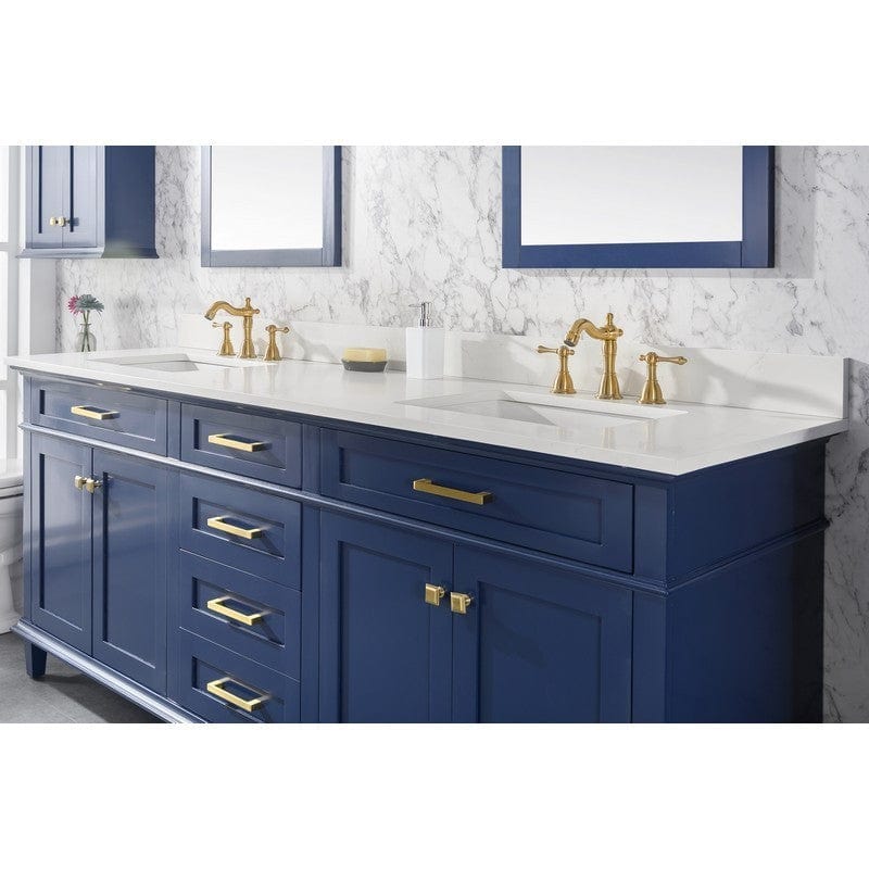 Legion Furniture WLF2280-B 80 Inch Blue Double Sink Vanity Cabinet with Carrara White Quartz Top - Backyard Provider