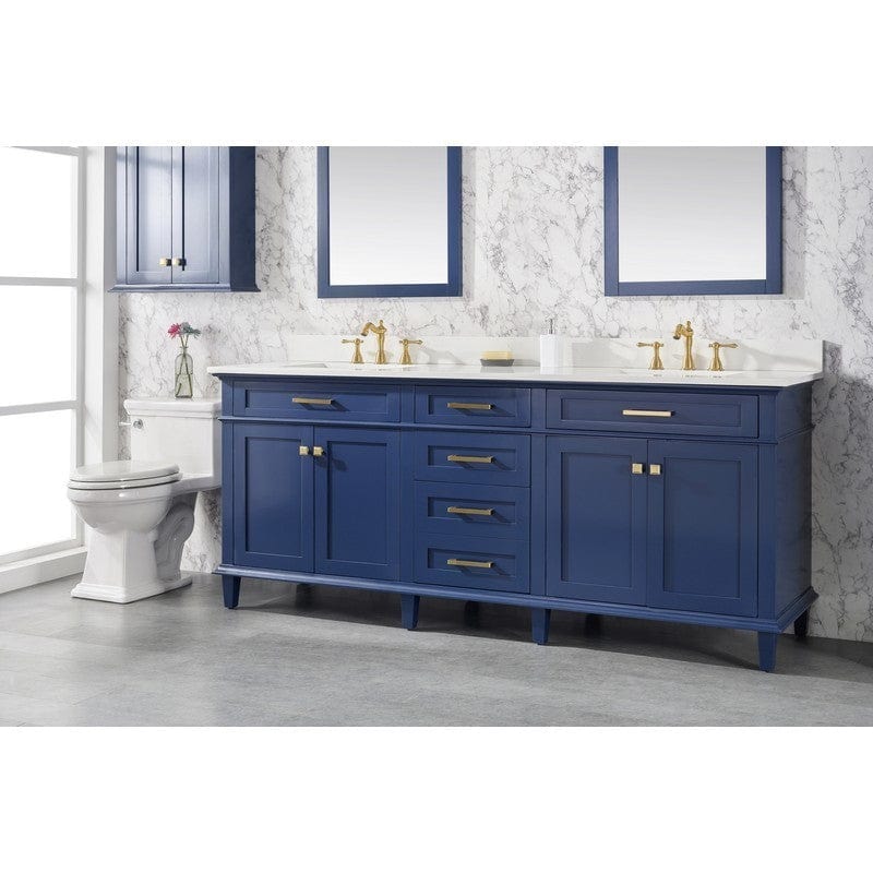 Legion Furniture WLF2280-B 80 Inch Blue Double Sink Vanity Cabinet with Carrara White Quartz Top - Backyard Provider