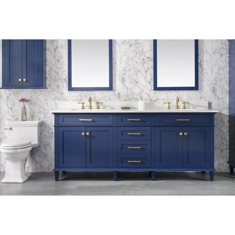 Legion Furniture WLF2280-B 80 Inch Blue Double Sink Vanity Cabinet with Carrara White Quartz Top - Backyard Provider