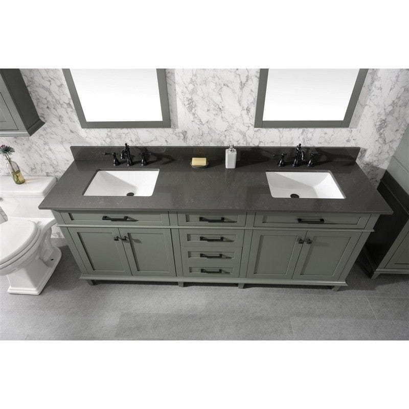 Legion Furniture WLF2280-PG 80 Inch Pewter Green Double Single Sink Vanity Cabinet with Blue Lime Stone Quartz Top - Backyard Provider