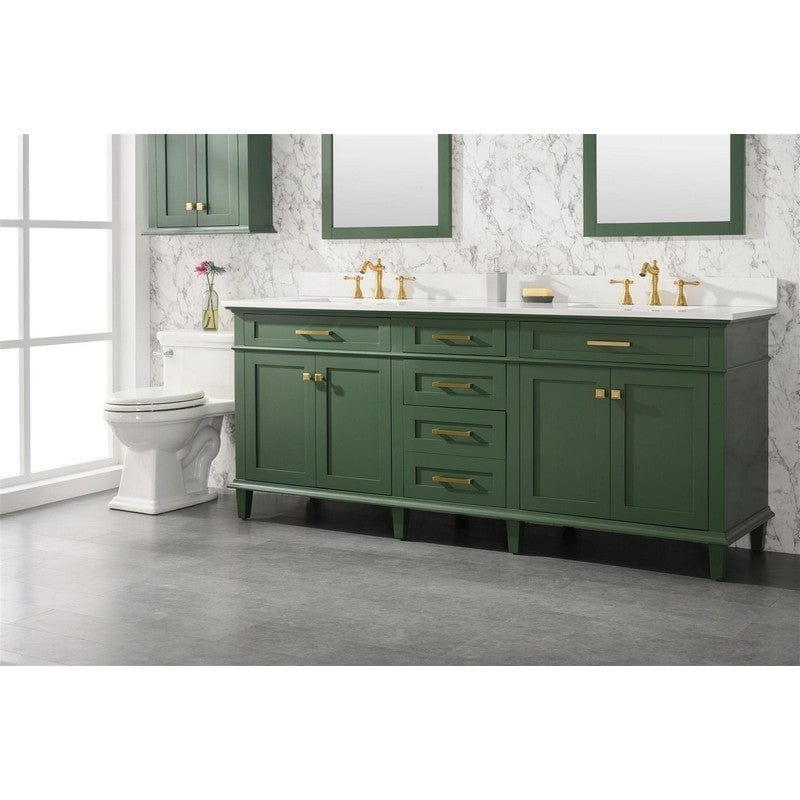 Legion Furniture WLF2280-VG 80 Inch Vogue Green Double Single Sink Vanity Cabinet with Carrara White Quartz Top - Backyard Provider