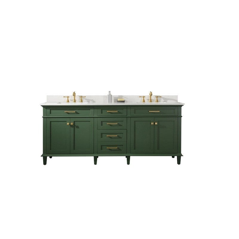 Legion Furniture WLF2280-VG 80 Inch Vogue Green Double Single Sink Vanity Cabinet with Carrara White Quartz Top - Backyard Provider