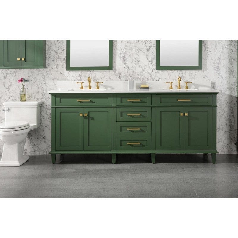 Legion Furniture WLF2280-VG 80 Inch Vogue Green Double Single Sink Vanity Cabinet with Carrara White Quartz Top - Backyard Provider