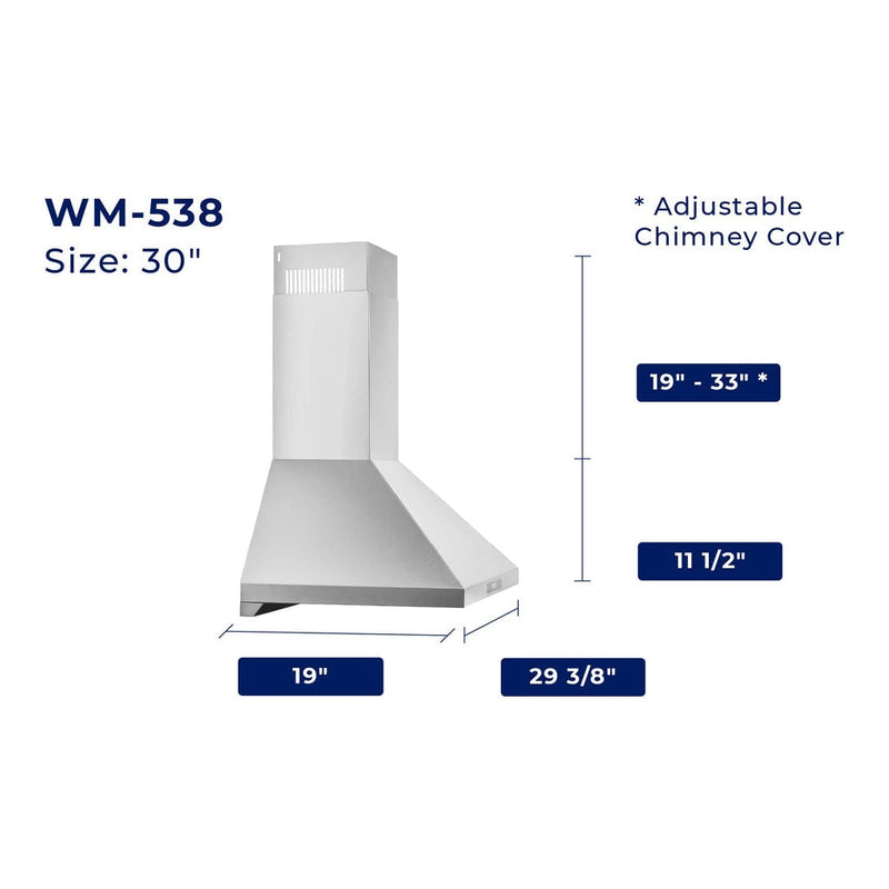 Hauslane 36-Inch Wall Mount Touch Control Range Hood with Stainless Steel Filters in Stainless Steel - WM-538SS-36