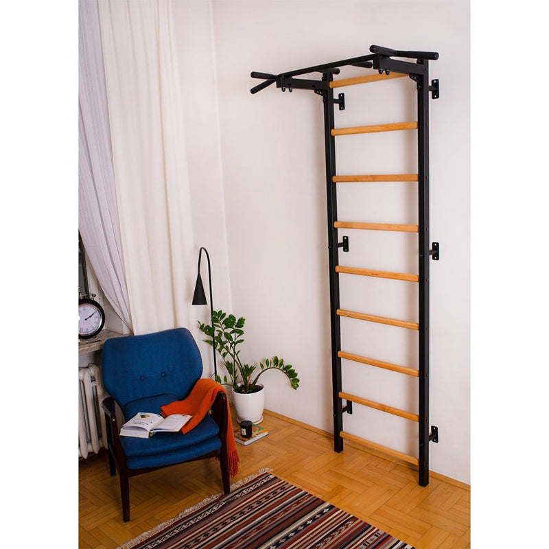 BenchK Swedish Ladder w/ Pull Up Bar - Black