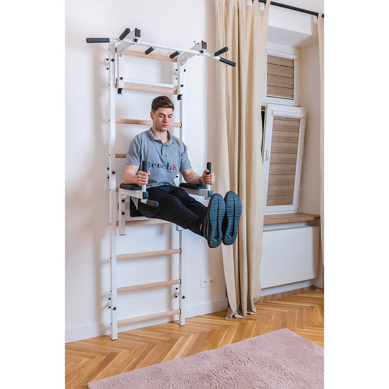 BenchK Swedish Ladder w/ Dip Bar & Rack - White