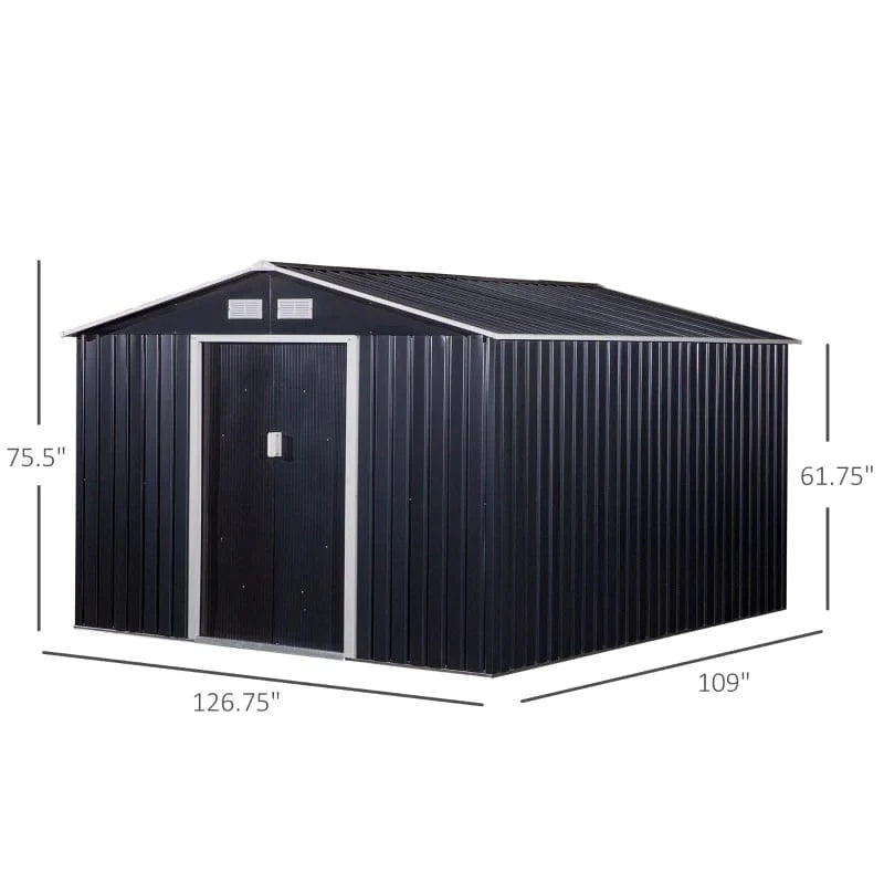 Outsunny 11' x 9' Metal Garden Shed Utility Tool Storage - 845-031V02