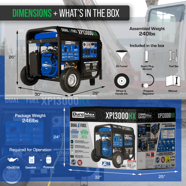 DuroMax 13,000 Watt Portable Dual Fuel Gas Propane CO Alert Generator - XP13000HX