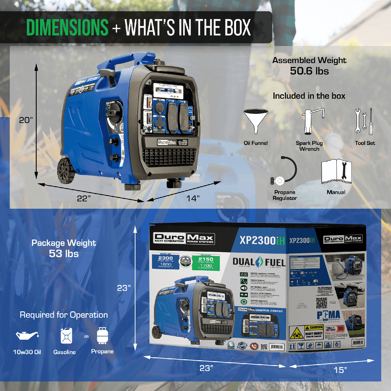 DuroMax 2,300 Watt Portable Dual Fuel Inverter Generator w/ CO Alert - XP2300iH