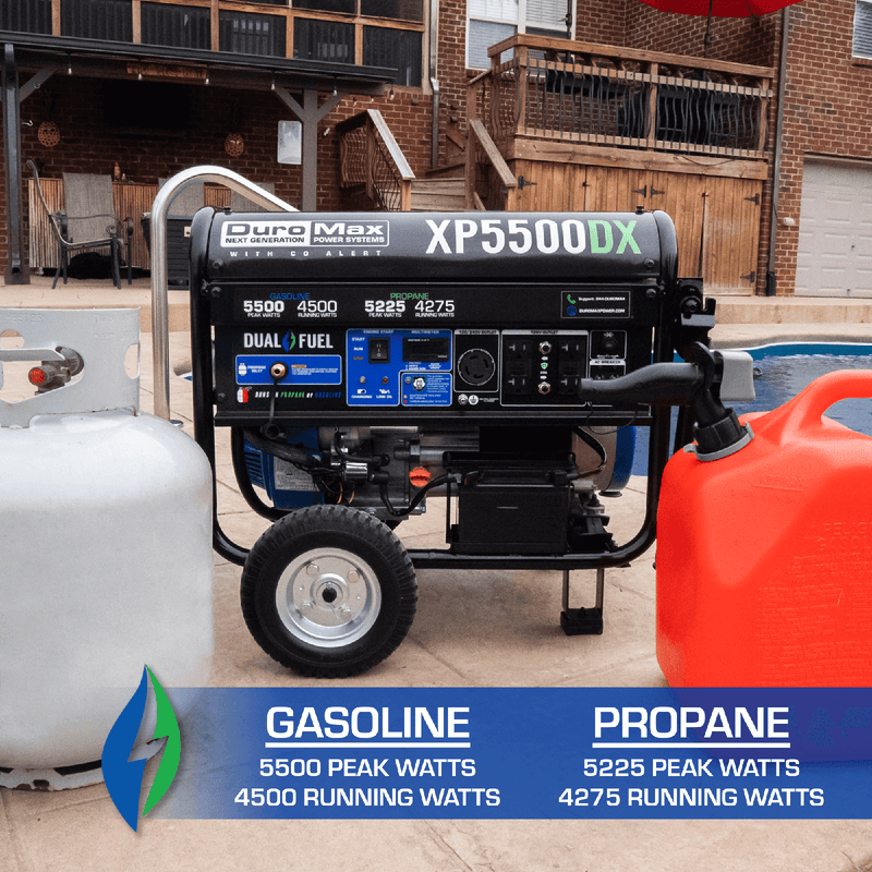 DuroMax 5,500 Watt Dual Fuel Gas Propane Portable Generator w/ CO Alert - XP5500DX