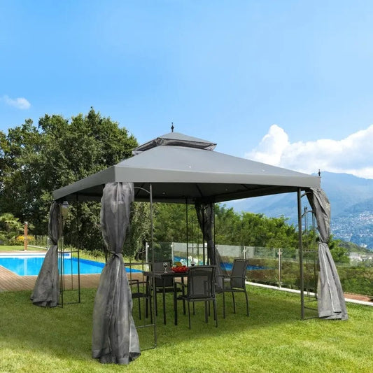 Outsunny 10' x 10' Steel Outdoor Patio Gazebo Canopy with Removable Mesh Curtains - 84C-028GY