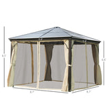 Outsunny 10' x 10' Metal Gazebo, Steel and Polycarbonate Hardtop - 01-0871