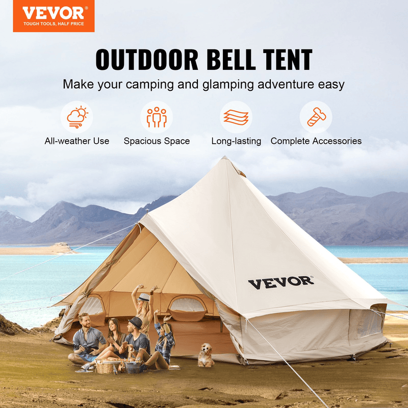 Vevor Bell Tent 19 ft/6m Yurt Cotton Canvas Waterproof With Stove Jack For 10-12 People 4 Seasons - Backyard Provider