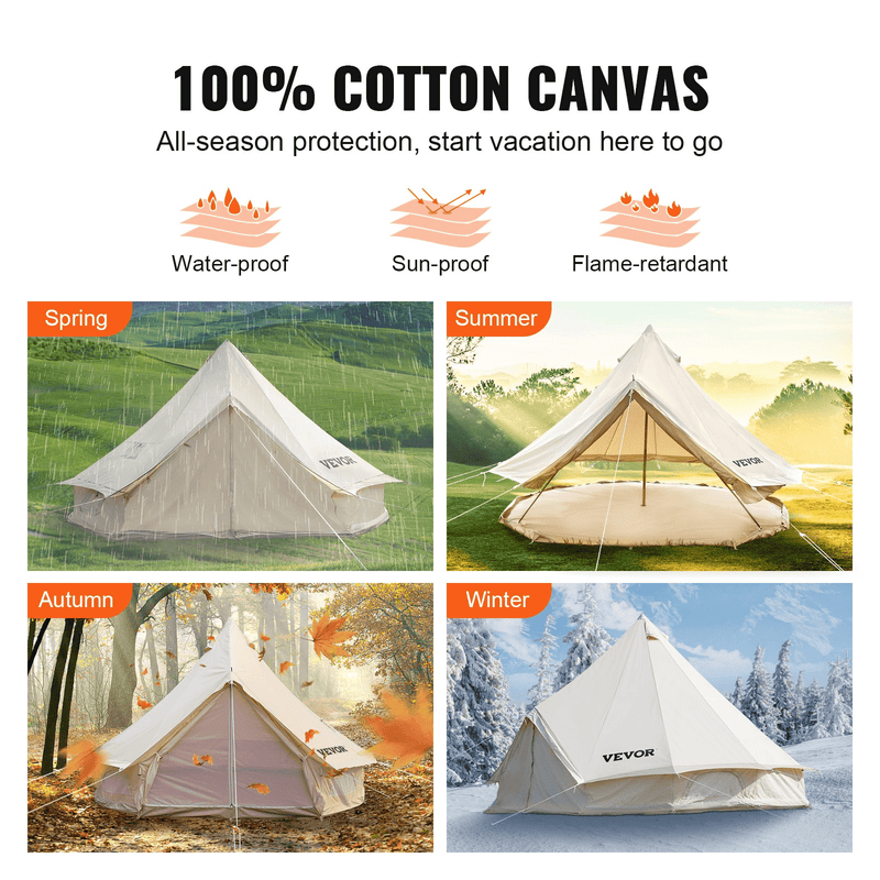 Vevor Bell Tent 19 ft/6m Yurt Cotton Canvas Waterproof With Stove Jack For 10-12 People 4 Seasons - Backyard Provider