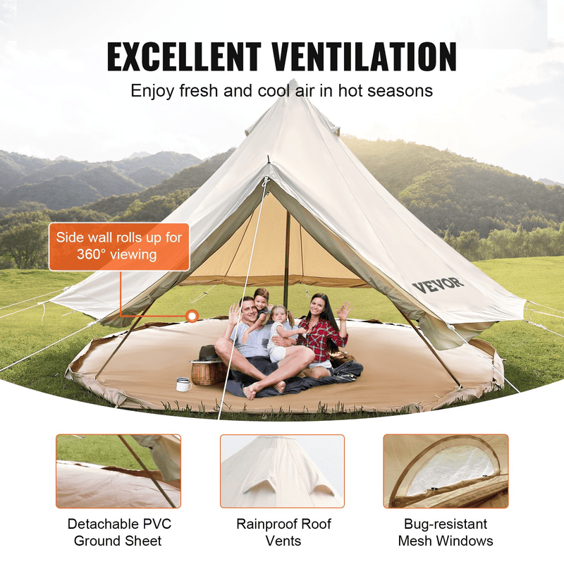 Vevor Bell Tent 19 ft/6m Yurt Cotton Canvas Waterproof With Stove Jack For 10-12 People 4 Seasons - Backyard Provider