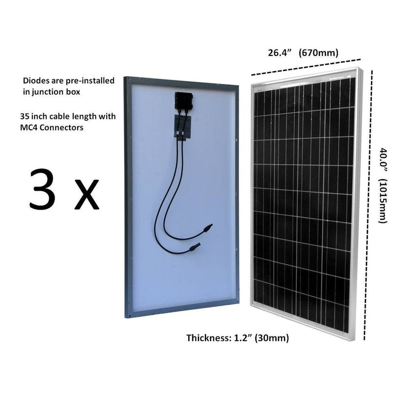 WindyNation Complete 300 Watt Solar Panel Kit with 1500W VertaMax Power Inverter for 12 Volt Battery Systems New - SOK-300WPI-15