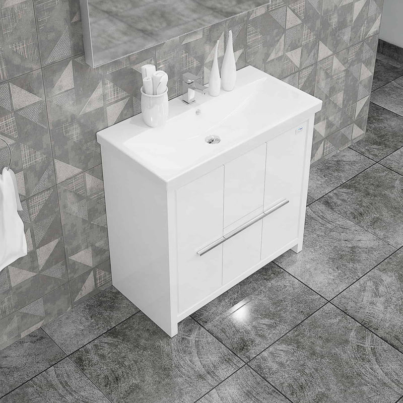 Casa Mare Alessio 36" Glossy White Vanity Ceramic Sink Combo - Alessio90GW-36-MSC-S