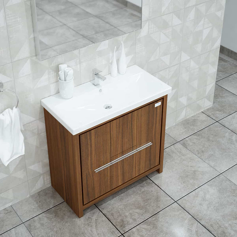 Casa Mare Alessio 36" Matte Walnut Vanity Ceramic Sink Combo - Alessio90MW-36-MSC-S