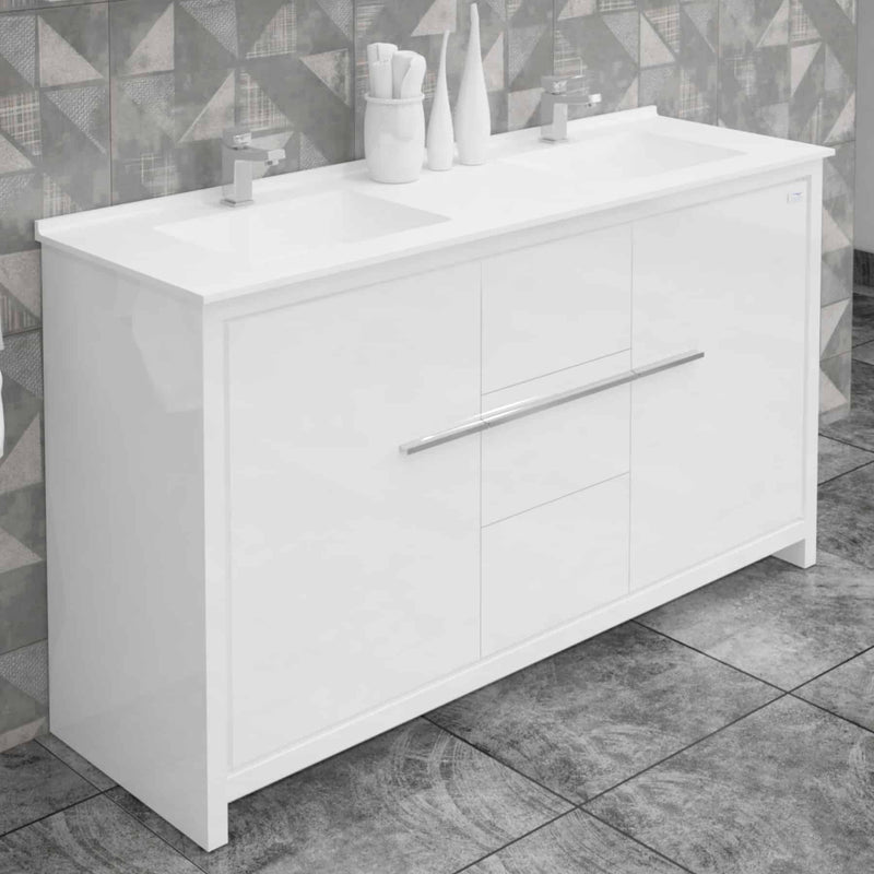 Casa Mare Alessio 60" Glossy White Vanity Ceramic Sink Combo - Alessio152GW-60-MSC-S