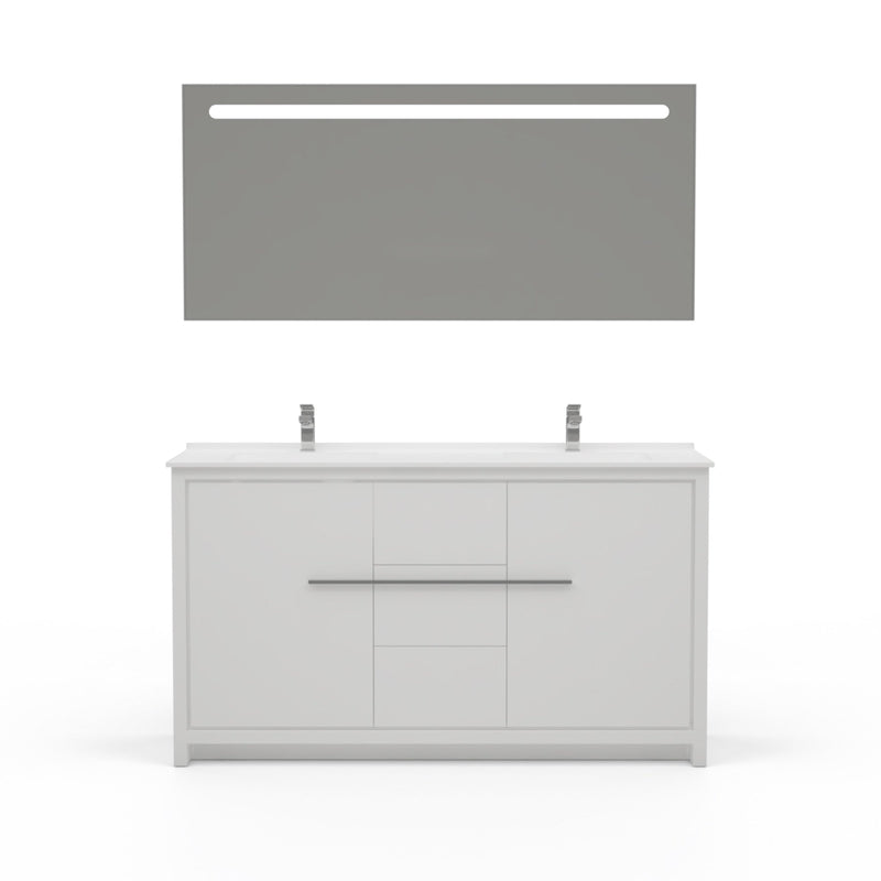 Casa Mare Alessio 60" Glossy White Vanity Ceramic Sink Combo - Alessio152GW-60-MSC-S