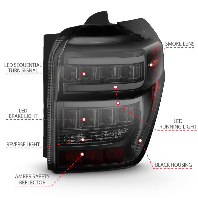 Anzo Rear Tail Light Black Housing Smoked Lens - 2024-2014 Toyota 4runner - 311312