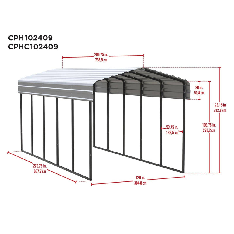 Arrow | Carport 10x24x9 ft Charcoal CPHC102409