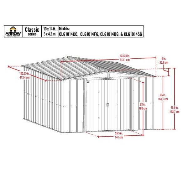 Arrow | Classic Steel Storage Shed, 10x14 ft., Sage Green CLG1014SG