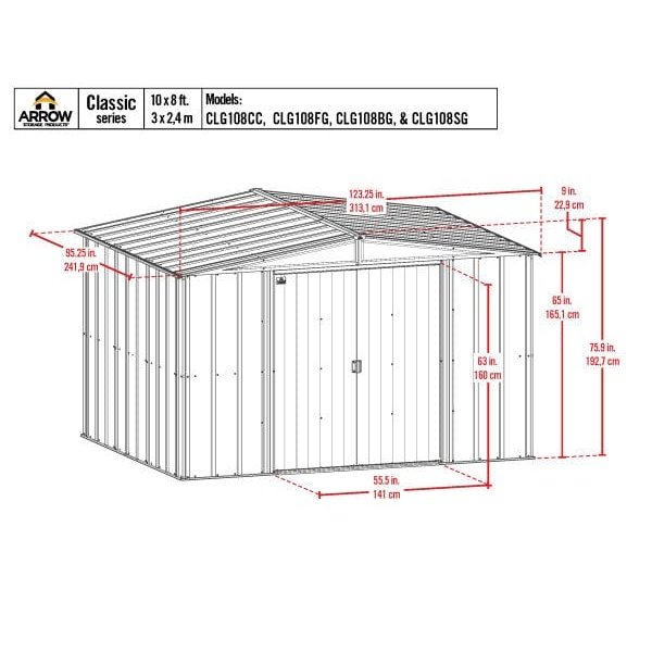 Arrow | Classic Steel Storage Shed, 10x8 ft., Charcoal CLG108CC