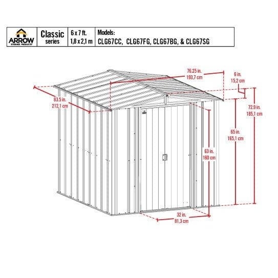 Arrow | Classic Steel Storage Shed, 6x7 ft., Charcoal CLG67CC